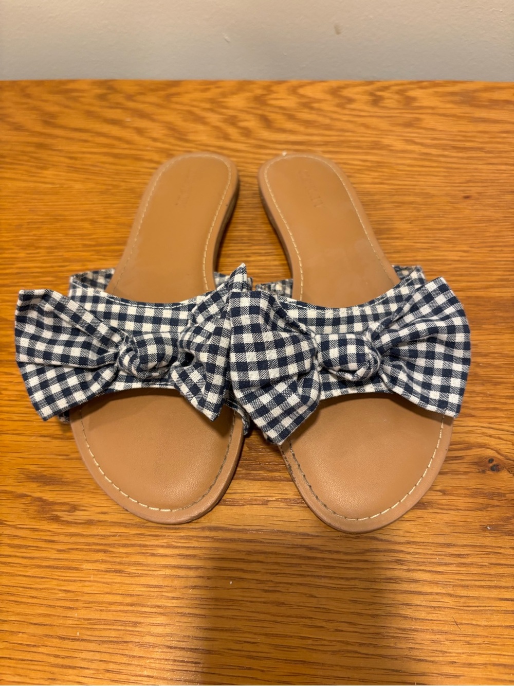 Old Navy Navy Gingham Bow Slide Sandals